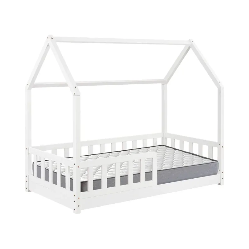 Set de Cama infantil Cabaña ''Bosco'' Blanco 90x190cm + Colchón SERENIA 90x190cm (Altura 17cm), Transpirable, Adaptable y Atérmico - Descanso