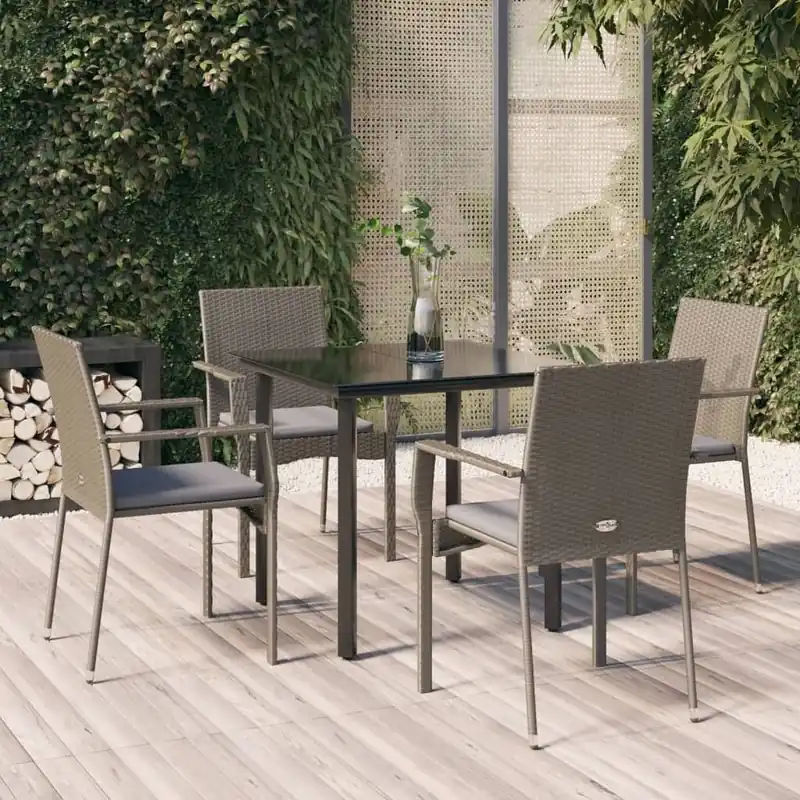 Set de muebles jardín 5 pzas con cojines ratán sintético negro VidaXL