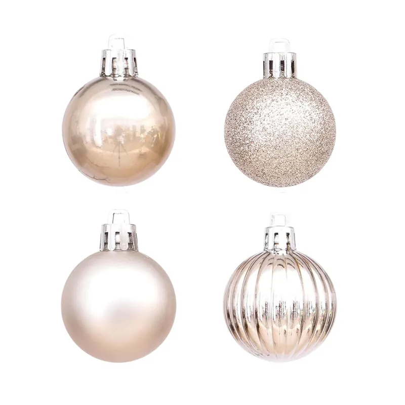 Well Home Set de 100 Bolas de Navidad color Oro claro en tubo PET con diferentes diseños y acabados - Decoración
