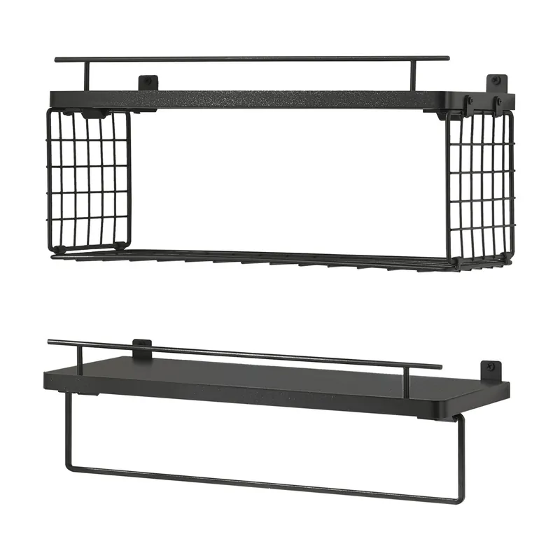 Set de 2 baldas flotantes 'Vik' para baño 40x15x18/13 cm - Negro [en.casa]