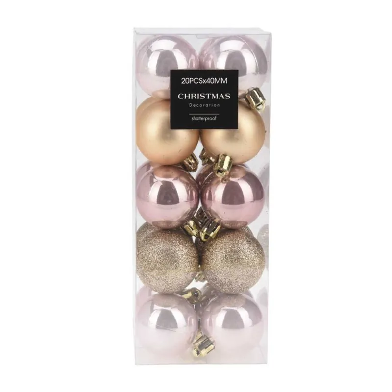 Well Home Set de 20 Bolas de Navidad de 4cm con Diseños acabados en mate y brillante en colores Champagne - Decoración