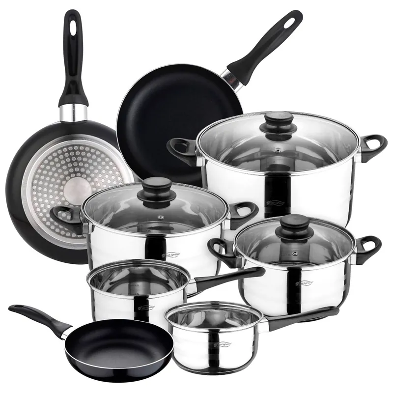 Set de 3 sartenes aluminio+Batería de cocina 8pzs acero inoxidable