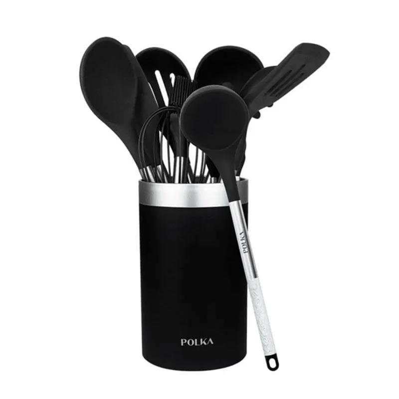 Set de 9 utensilios de cocina Cecotec Polka Exclusive Wood & Rock negro