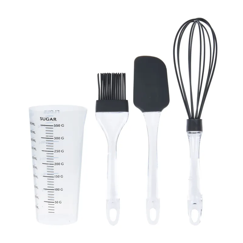 Set de horneado en silicona antracita: taza medidora, espátula, batidor y cepillo - Resistente hasta 425°C