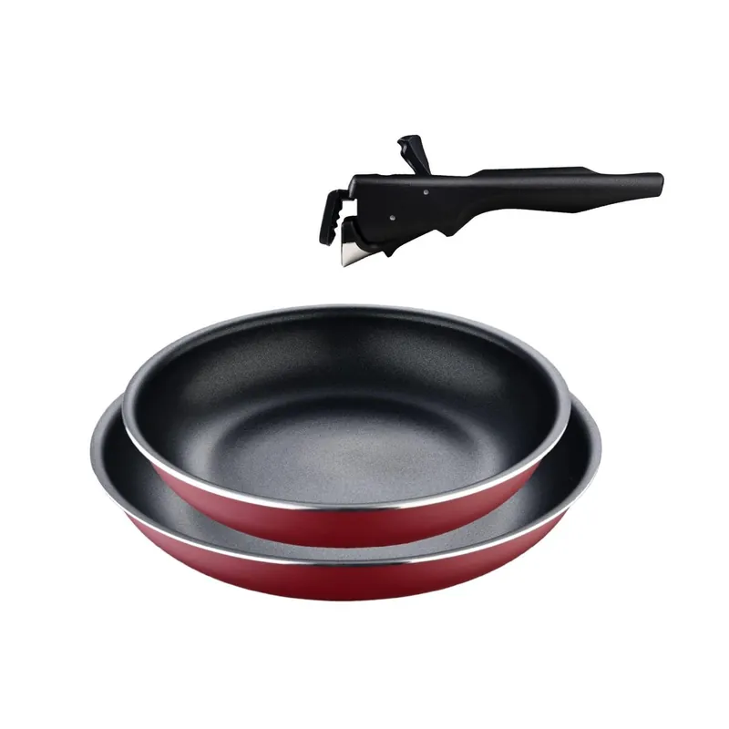 Bergner Click&Cook Juego de 2 Sartenes Ø22Ø26cm Aluminio prensado rojo + Mango extraíble - Cocina