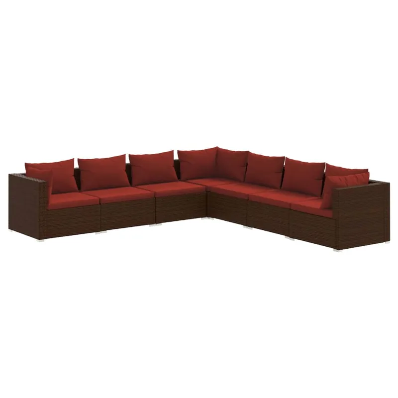 Set muebles de jardín 7 piezas y cojines ratán sintético marrón