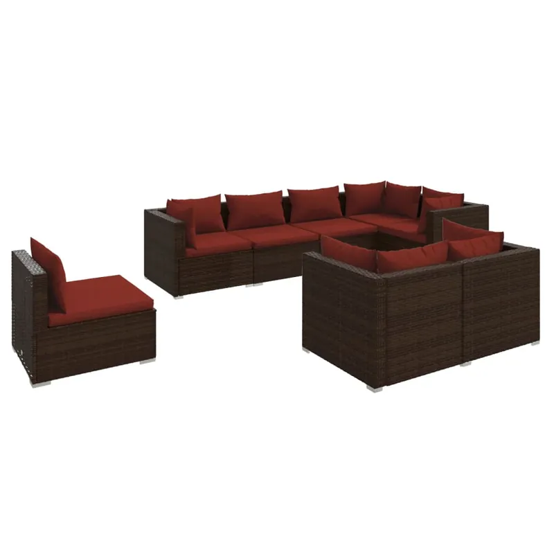 Set muebles de jardín 8 piezas y cojines ratán sintético marrón