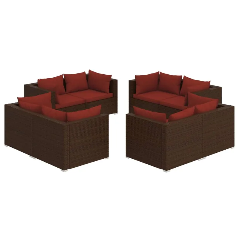 Set muebles de jardín 8 piezas y cojines ratán sintético marrón