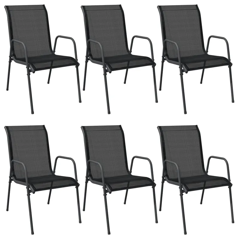 vidaXL Sillas de jardín 6 unidades acero y textilene negro