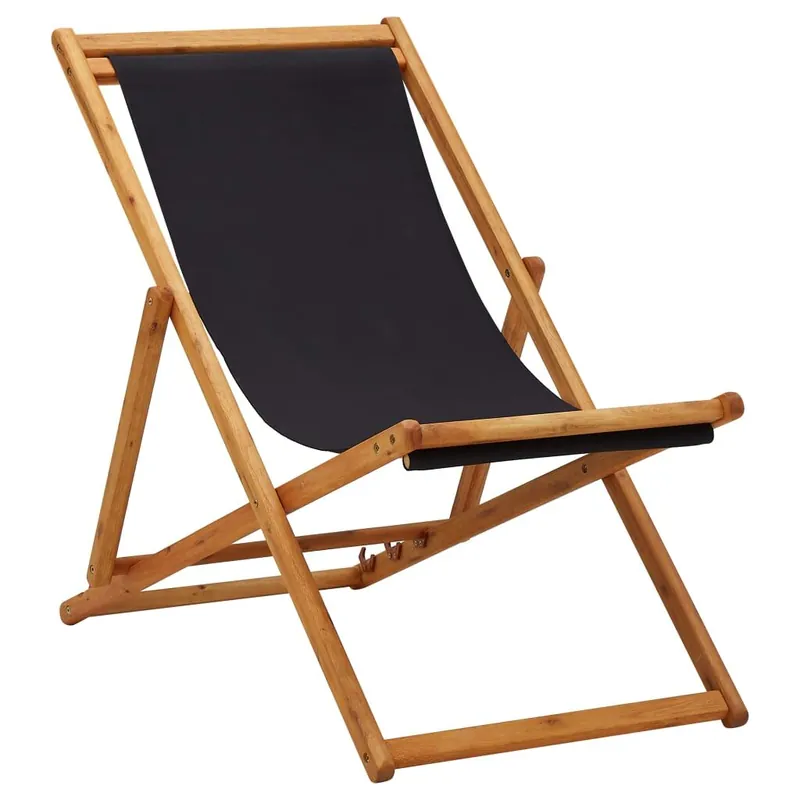 vidaXL Silla de playa plegable de tela y estructura de madera gris - Jardín