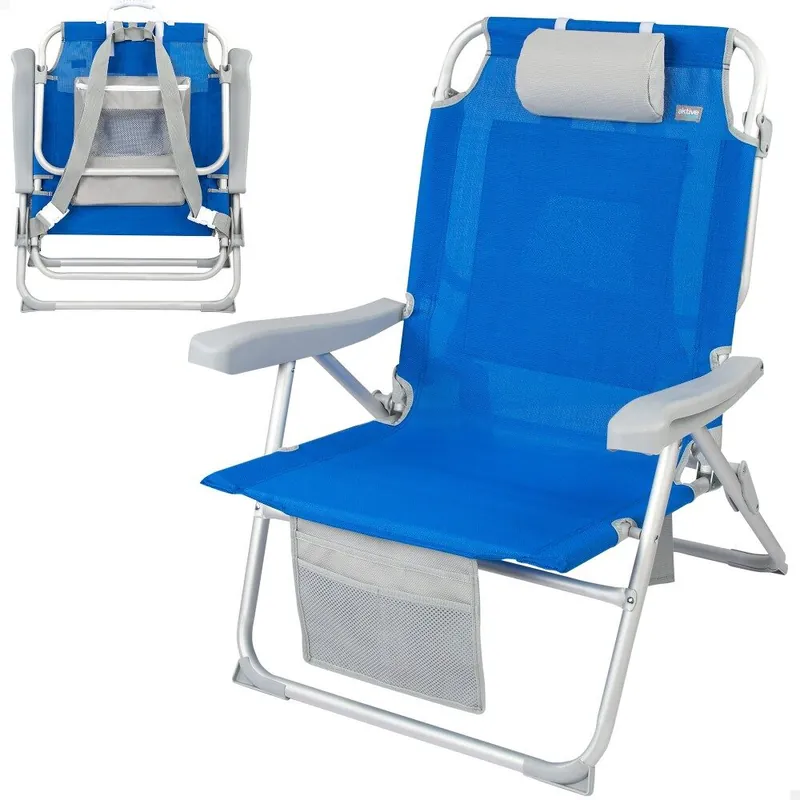 Silla playa mochila 55x66x86 cm 110 kg c/ cojín, bolsa y bolsillo Aktive - Jardín