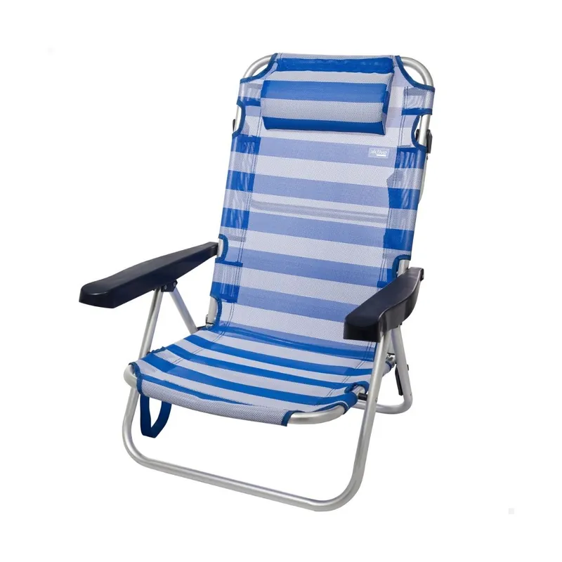 Silla plegable Aktive multiposición + cojín azul 84x54x46 cm - Jardín