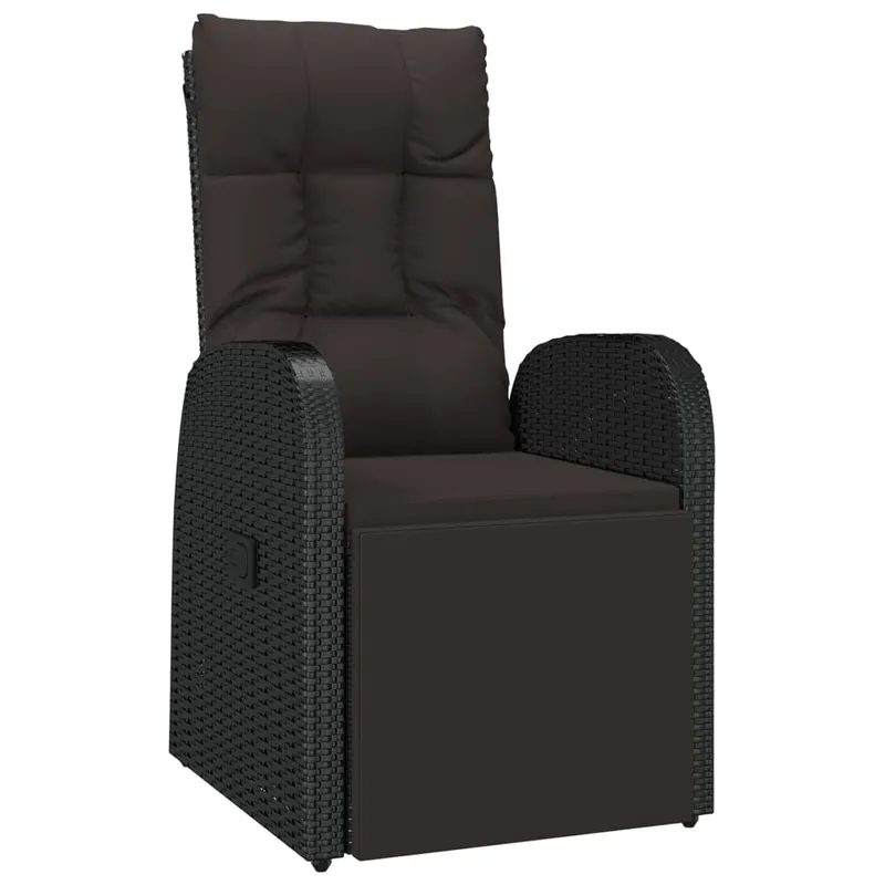 Sillón reclinable de jardin con cojin ratán sintético negro - Jardín