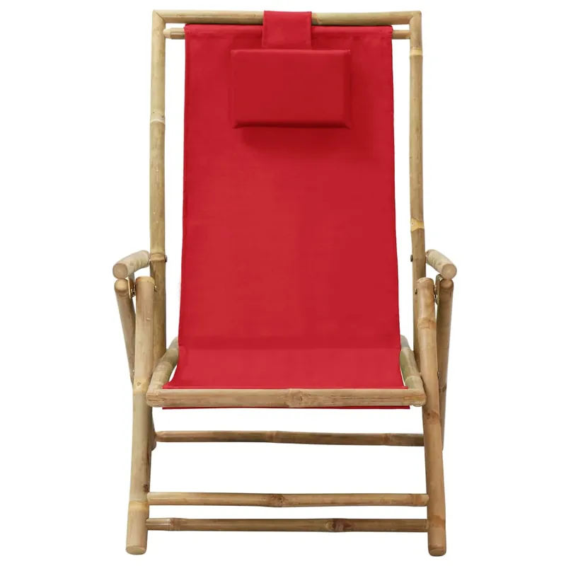 Silla de relajación reclinable de bambú y tela roja - Jardín