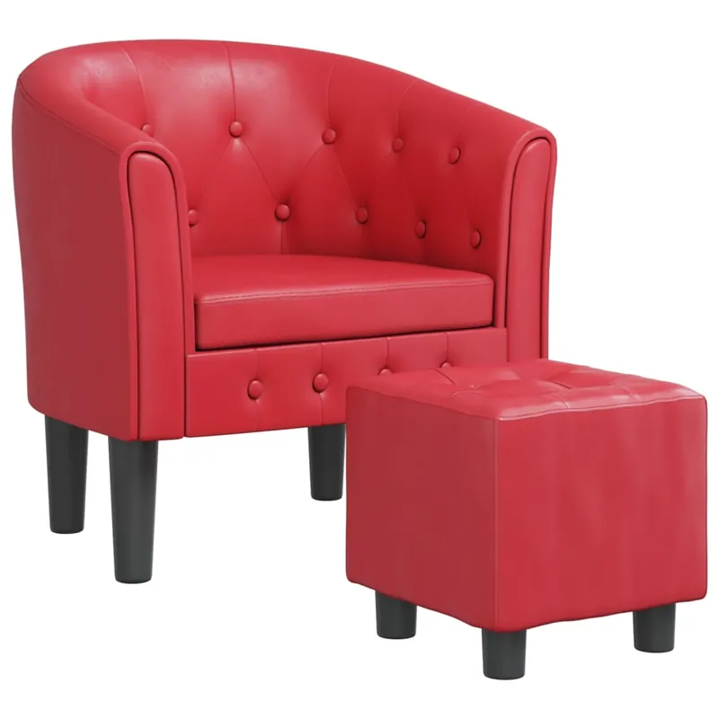 vidaXL Sillón con taburete cuero sintético gris - Sofás sillones puffs