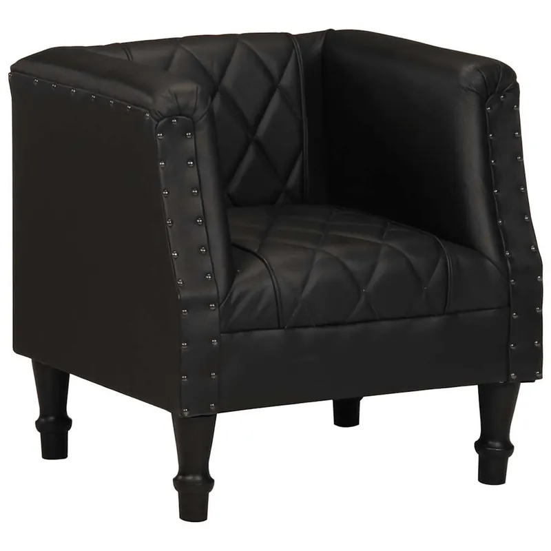 vidaXL Sillón de cuero de cabra auténtico negro - Sofás sillones puffs
