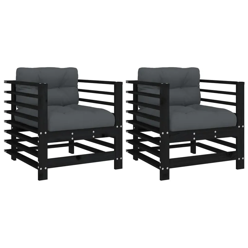 vidaXL Sillones de jardín cojines 2 uds madera maciza pino marrón miel - Sofás sillones puffs