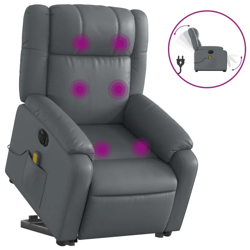 vidaXL Sillón de masaje elevable eléctrico cuero sintético negro - Sofás sillones puffs