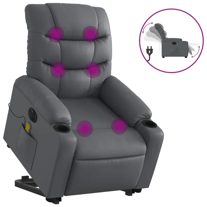 vidaXL Sillón de masaje elevable eléctrico cuero sintético negro - Sofás sillones puffs