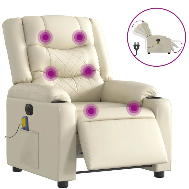 vidaXL Sillón de masaje reclinable eléctrico cuero sintético gris - Sofás sillones puffs