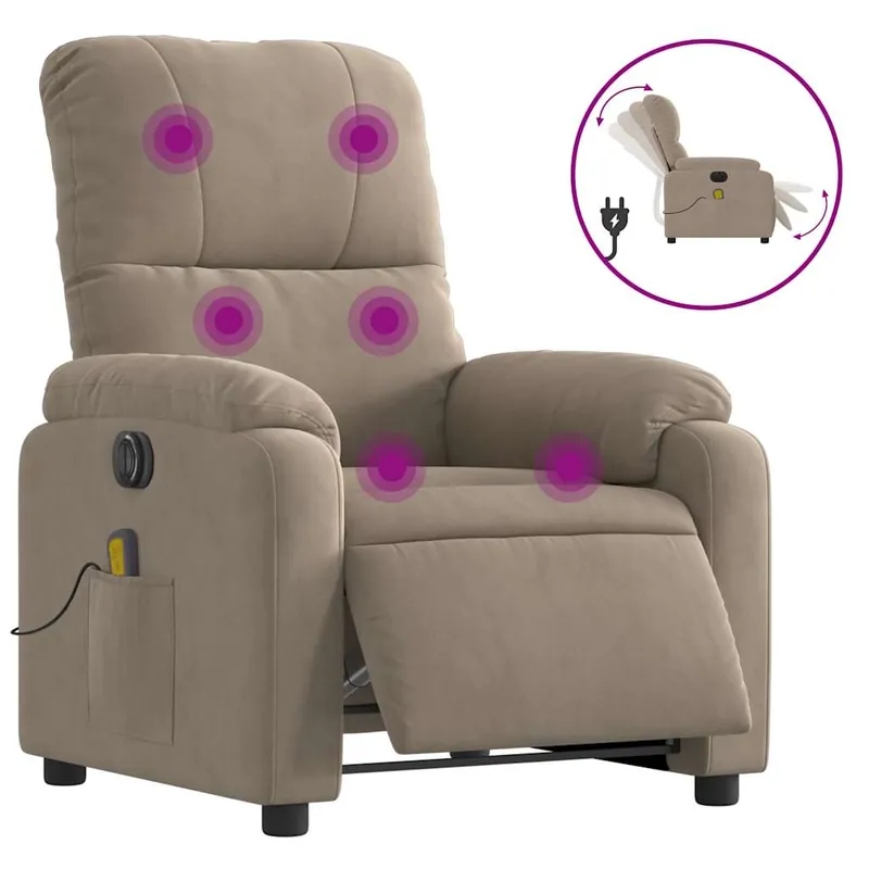 vidaXL Sillón reclinable masaje eléctrico tela microfibra gris claro - Sofás sillones puffs