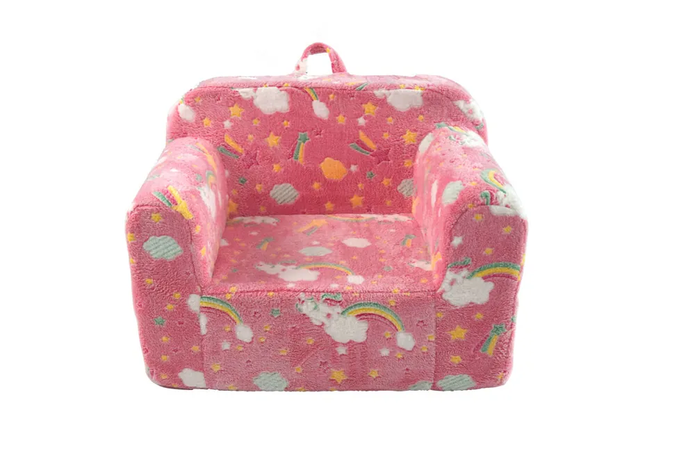 Sofá infantil pequeño - con asas y bolsillos laterales, silla de espuma, rosa arcoíris