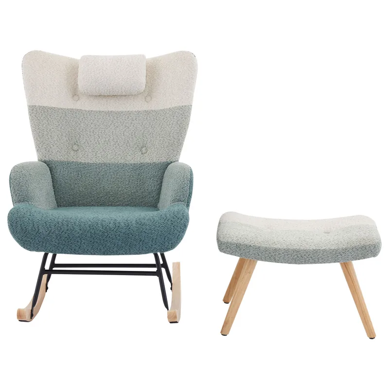 Mecedora、Mecedora de tejido de rizo francés - con almohada y reposapiés - Multicolor