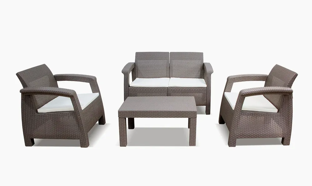 Sofá + 2 Sillones + Mesa de Centro CF. Muebles de Jardin y Terraza Ratan PE - Jardín