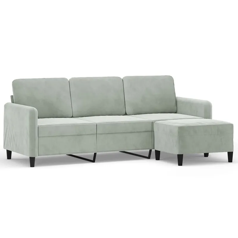 vidaXL Sofá de 3 plazas con taburete de terciopelo rojo tinto 180 cm - Sofás sillones puffs