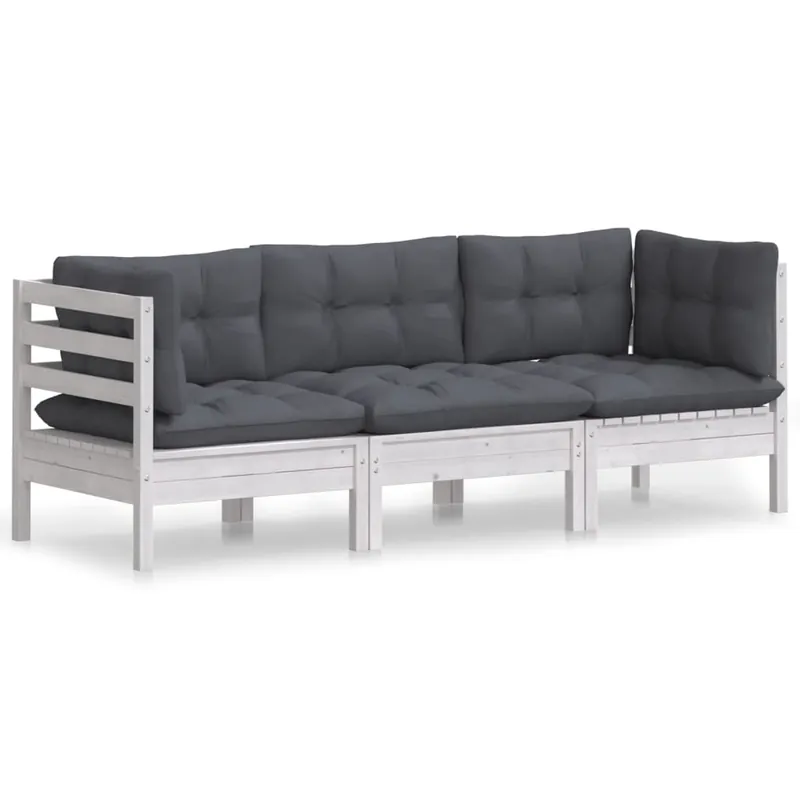 vidaXL Sofá de jardín 3 plazas con cojines madera pino gris antracita - Sofás sillones puffs
