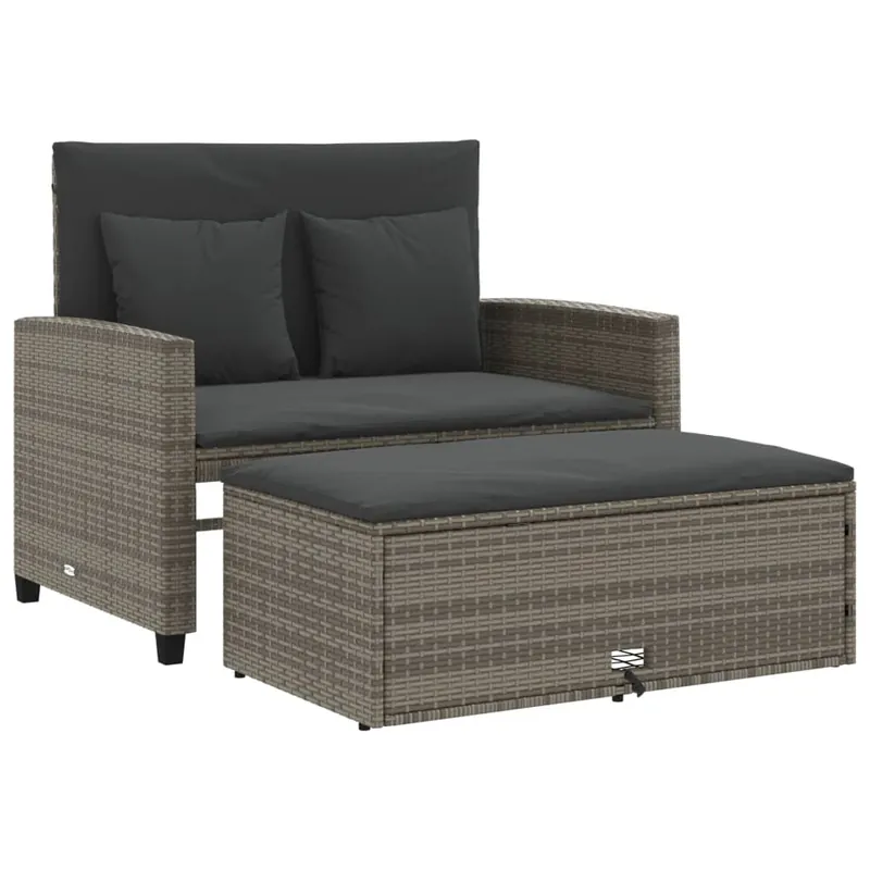 vidaXL Sofá de jardín con cojines 2 plazas ratán sintético gris - Sofás sillones puffs