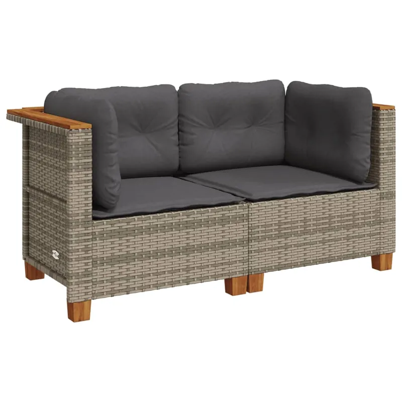 vidaXL Sofás de esquina jardín con cojines 2 uds ratán sintético negro - Sofás sillones puffs