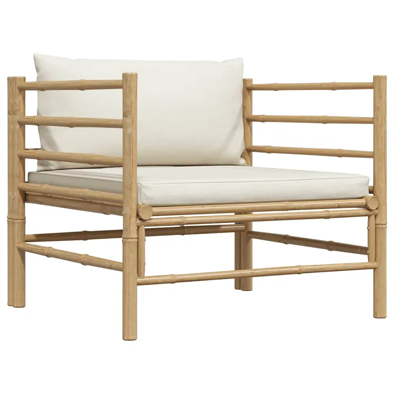 vidaXL Sofá de jardín de bambú con cojines blanco crema - Sofás sillones puffs
