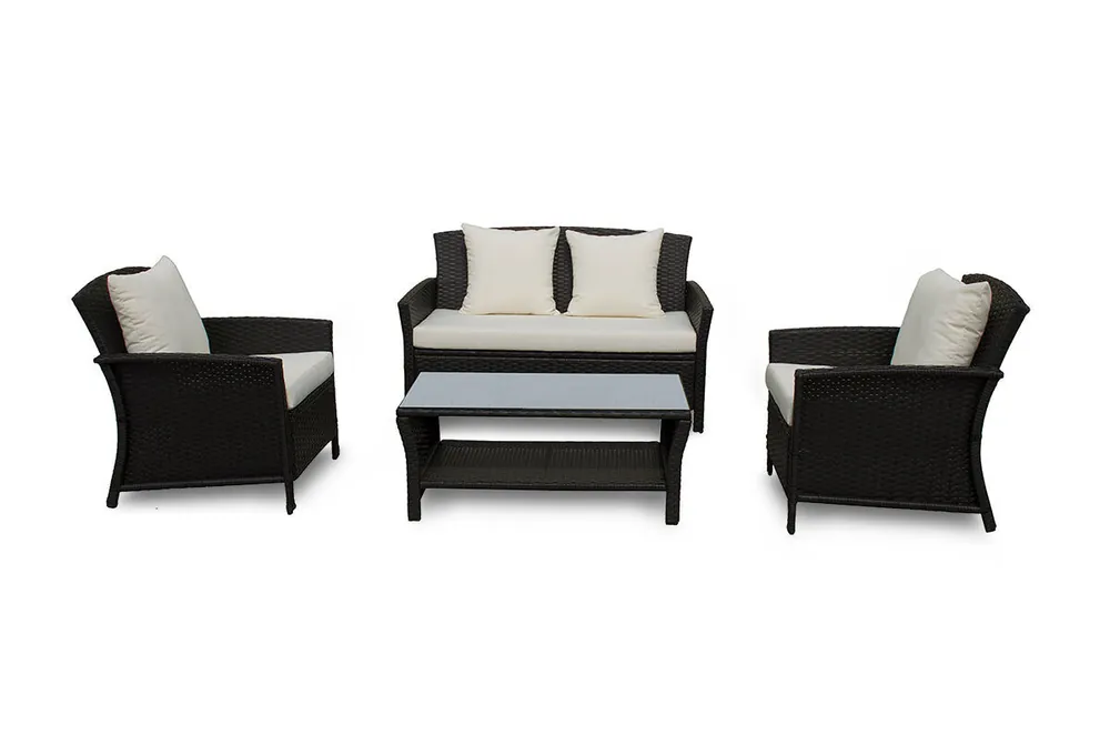 Sofa Newport + 2 Sillones + Mesa de Ratan PE. Muebles de Jardin y Terraza, Ratan Marron - Jardín