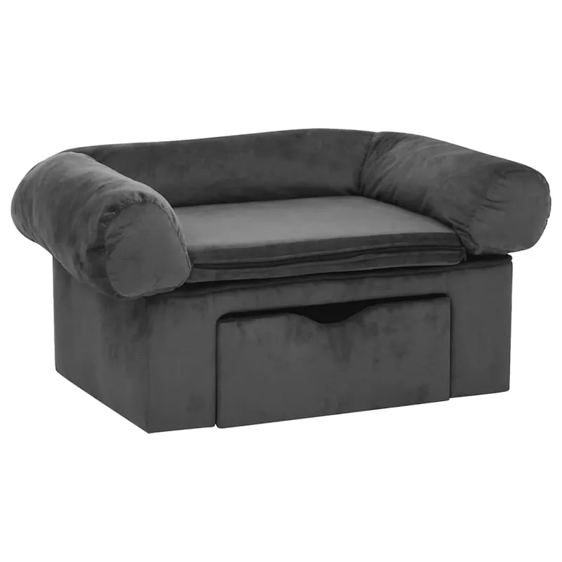 vidaXL Sofá para perros con cajón felpa gris oscuro 75x50x38 cm - Jardín