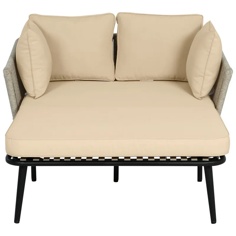 Sofá jardín 2 plazas - Con 2 cojines y 2 almohadones, desmontables y lavables - Khaki