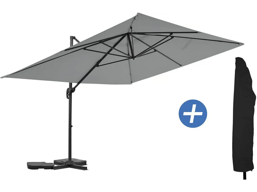 Sombrilla de jardín de aluminio voladiza "Sky 4" - 3 x 4 m - Gris - Con funda