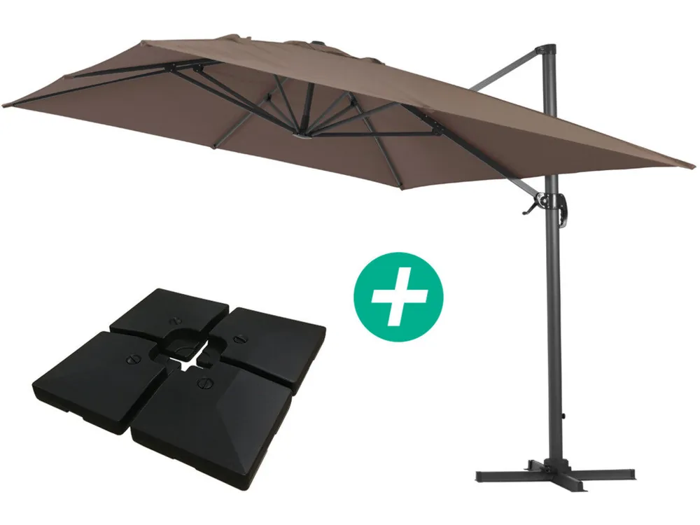 Sombrilla de jardín Sun 4" de aluminio deportado - Rectángulo - 3 x 4 m - Topo - Incluido lastre