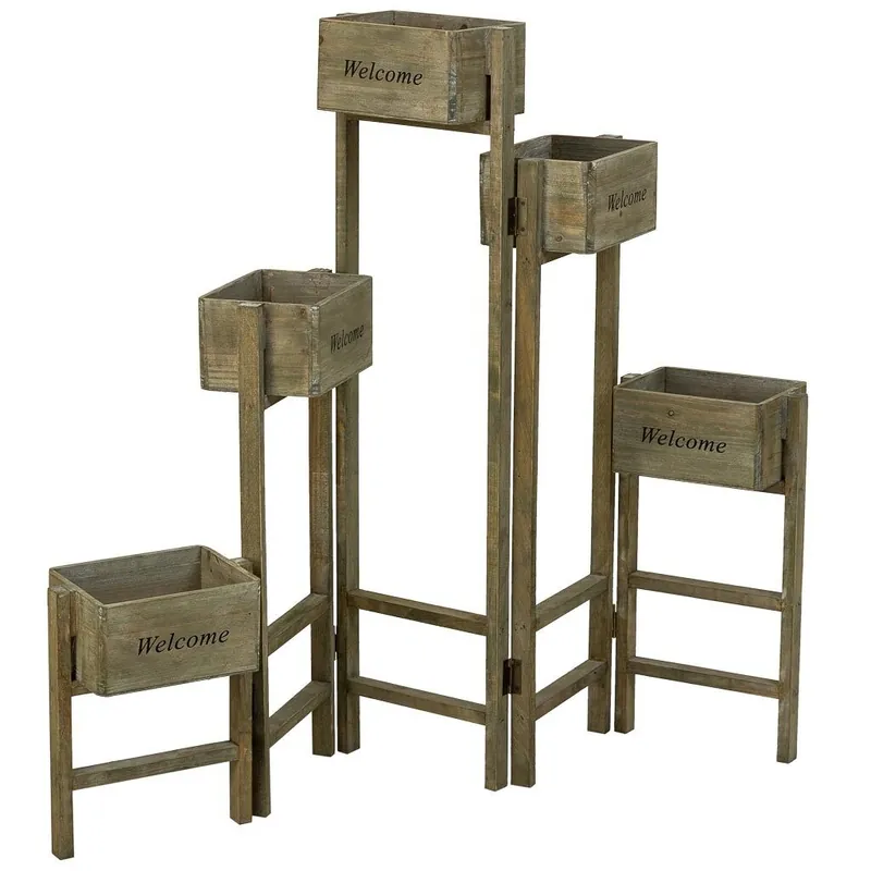 Soporte con 5 Cestos de madera marrón 124x15x90,5 - Jardín