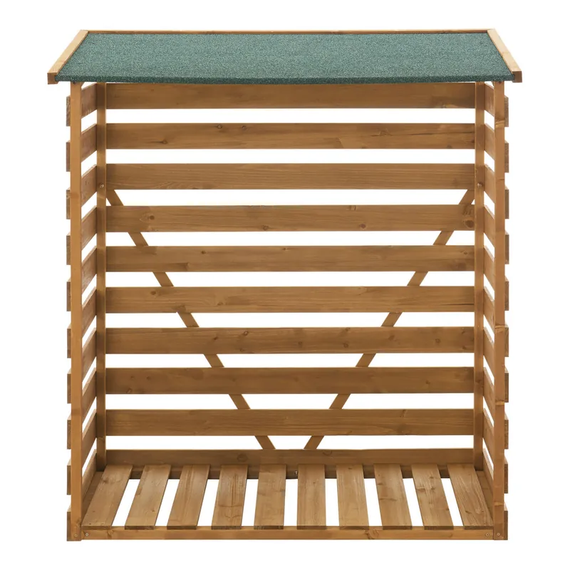 Soporte para leña Madera/Bitumen 123 x 116 x 64 cm - Natural Verde [en.casa]