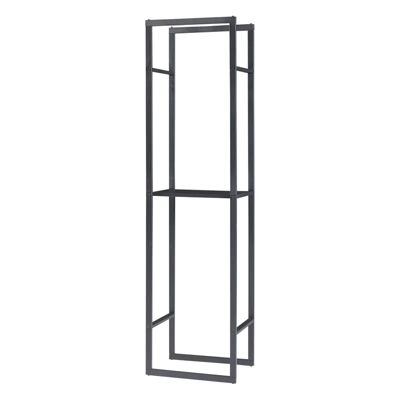Soporte para leña Ulvila de 2 niveles acero y aglomerado 170 x 45 x 30 cm - Negro, grano de madera [en.casa]