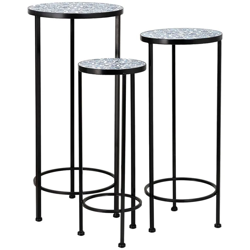 Set de tres soportes de mosaico y forja negra - Jardín