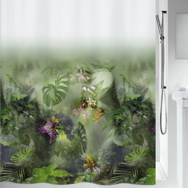 Spirella Colección Jungle , Cortina De Ducha Textil 180 X 200, 100% Polyester, Verde - Baño