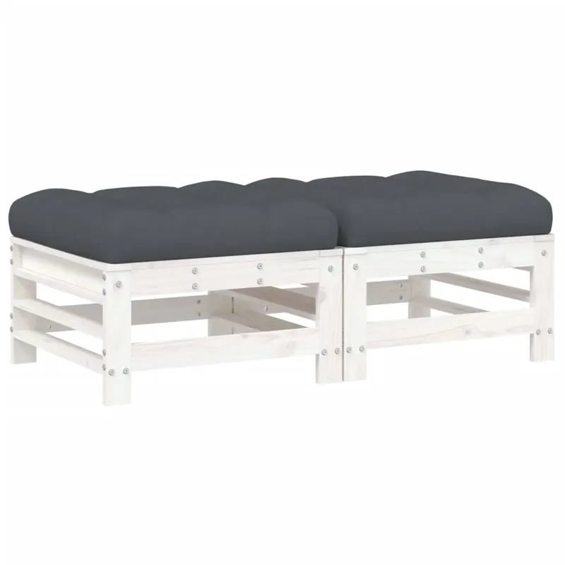 vidaXL Taburetes de jardín con cojines 2 uds madera maciza pino blanco - Sofás sillones puffs