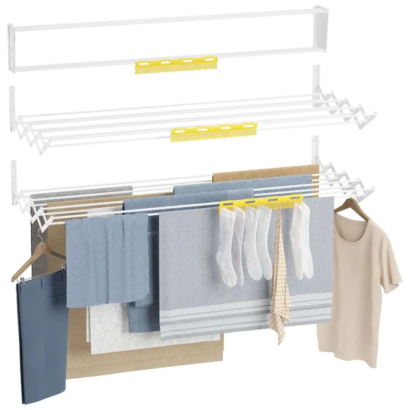 Tendedero Plegable Pared Wall V120 Newlux Blanco (120 x 60 x 19 cm) con capacidad para 102 m / 12 kg - Electrodomésticos