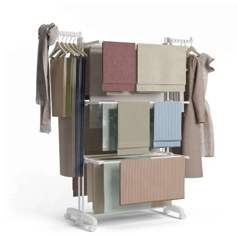 Tendedero Vertical Bastion V40 Newlux Blanco con Ruedas, 4 Niveles Dobles + Zapatero y (18,5M para tender). Ideal como perchero - Electrodomésticos