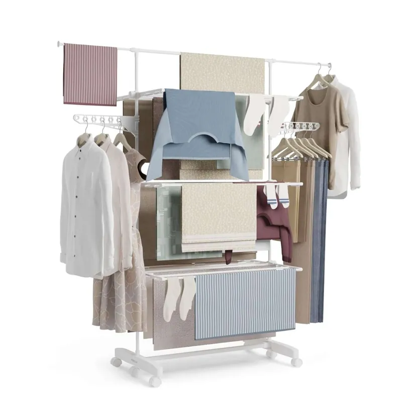 Tendedero Vertical Fold Care V60 Newlux Blanco XXL Plegable y Extensible con Ruedas (18-21M para tender). Ideal como perchero