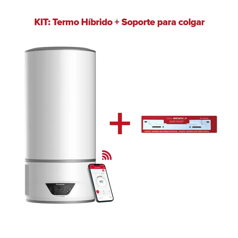 Termo eléctrico con Aerotermia, Ariston, Lydos Hybrid Wifi 80L + Soporte de pared Instafix, Clase Energetica A - Electrodomésticos