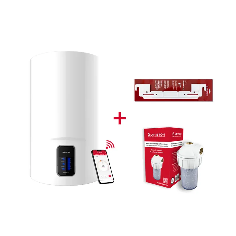Termo eléctrico, Ariston, Lydos Wifi 100 litros + Filtro Antical + Soporte de pared Instafix, Clase Energetica B - Electrodomésticos