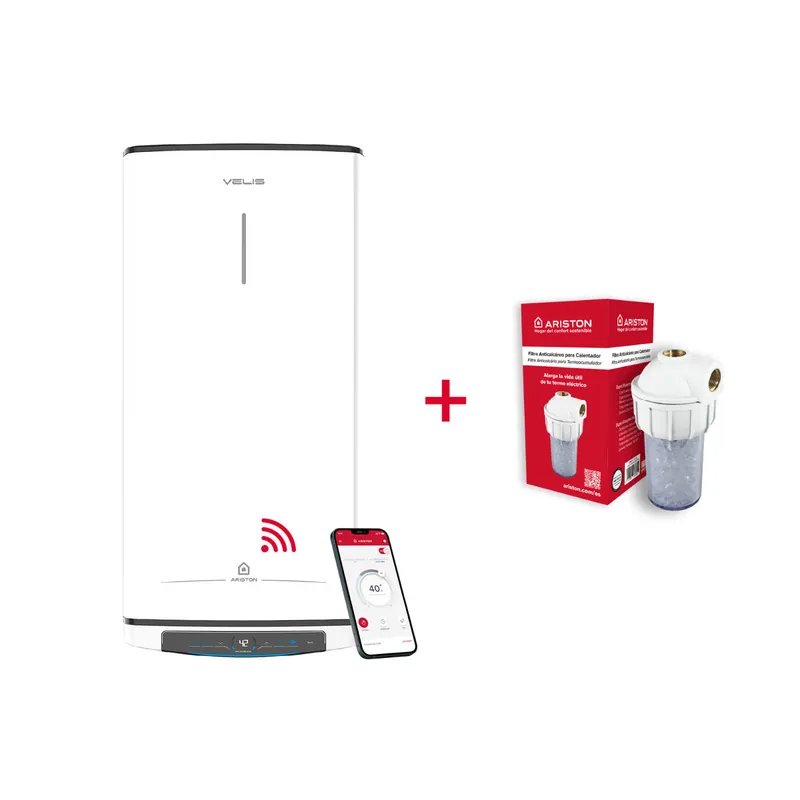 Termo eléctrico inteligente, Ariston, Velis Pro Wifi 50L + Filtro Antical, Vertical u Horizontal, Clase A - Electrodomésticos